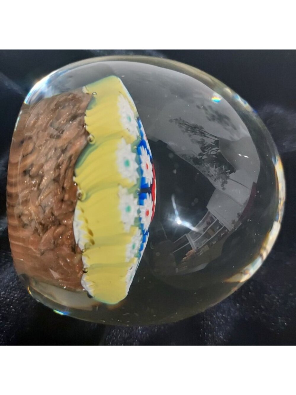 Paperweight Egg Shaped Millefiori Canes Yellow Cobalt Red Gold Flecking 2"Tall - Picture 12 of 16